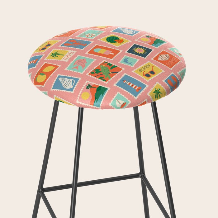 Vintage summer post card stamp pattern Stool Gallery Image 2