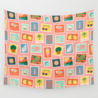 Vintage summer post card stamp pattern Wall Tapestry Gallery Image 4