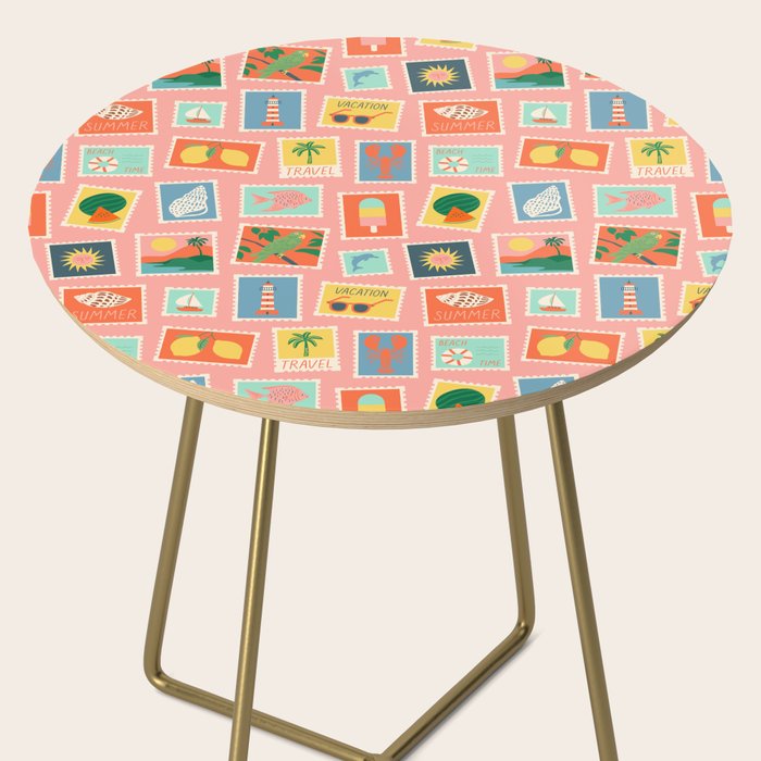 Vintage summer post card stamp pattern Side Table Gallery Image 2