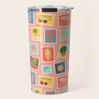 Vintage summer post card stamp pattern Travel Mug Gallery Image 1