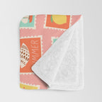 Vintage summer post card stamp pattern Throw Blanket Gallery Image 3
