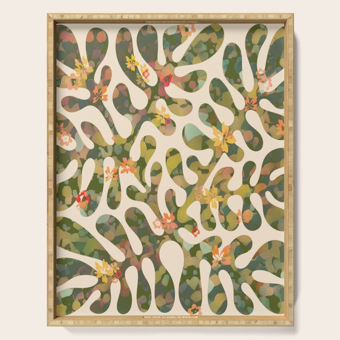 Matisse Inspired Colorful Abstract Leaves with Flowers Serving Tray Gallery Image 1