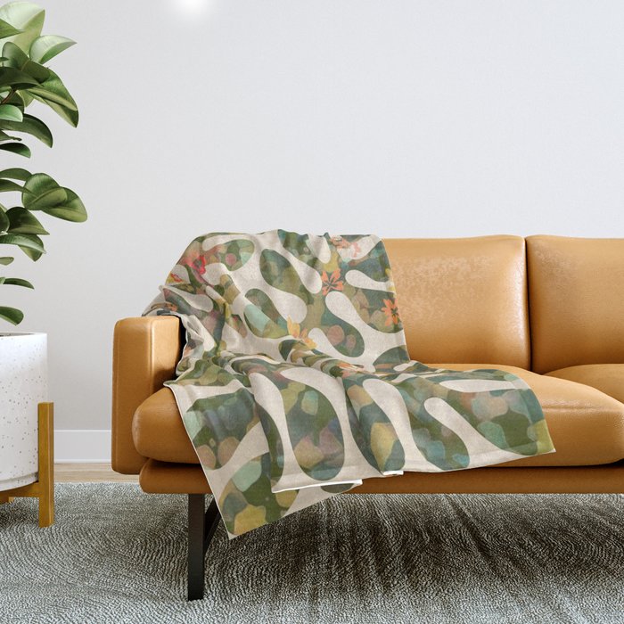 Matisse Inspired Colorful Abstract Leaves with Flowers Throw Blanket Gallery Image 1