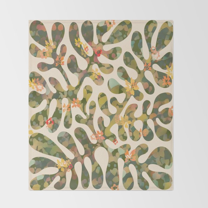 Matisse Inspired Colorful Abstract Leaves with Flowers Throw Blanket Gallery Image 2