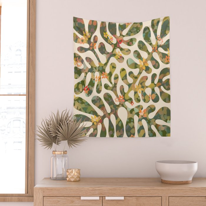 Matisse Inspired Colorful Abstract Leaves with Flowers Wall Tapestry Gallery Image 2