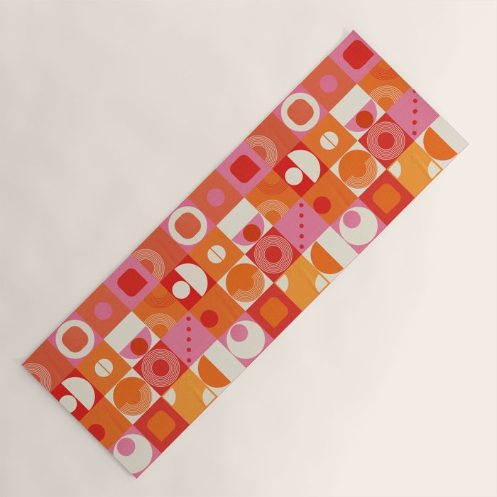 Retro Geo Pop Orange Pink Pattern Yoga Mat Gallery Image 1