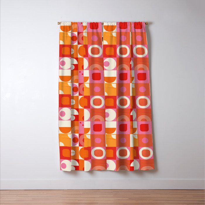 Retro Geo Pop Orange Pink Pattern Window Curtain Gallery Image 3