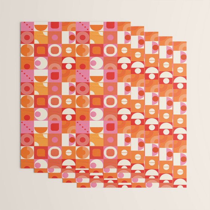 Retro Geo Pop Orange Pink Pattern Wrapping Paper Gallery Image 3