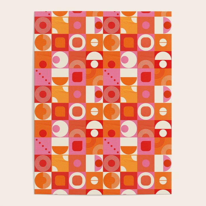 Retro Geo Pop Orange Pink Pattern Poster Gallery Image 4