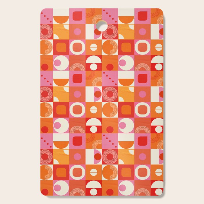 Retro Geo Pop Orange Pink Pattern Cutting Board Gallery Image 1