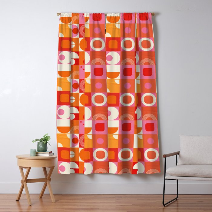 Retro Geo Pop Orange Pink Pattern Window Curtain Gallery Image 5