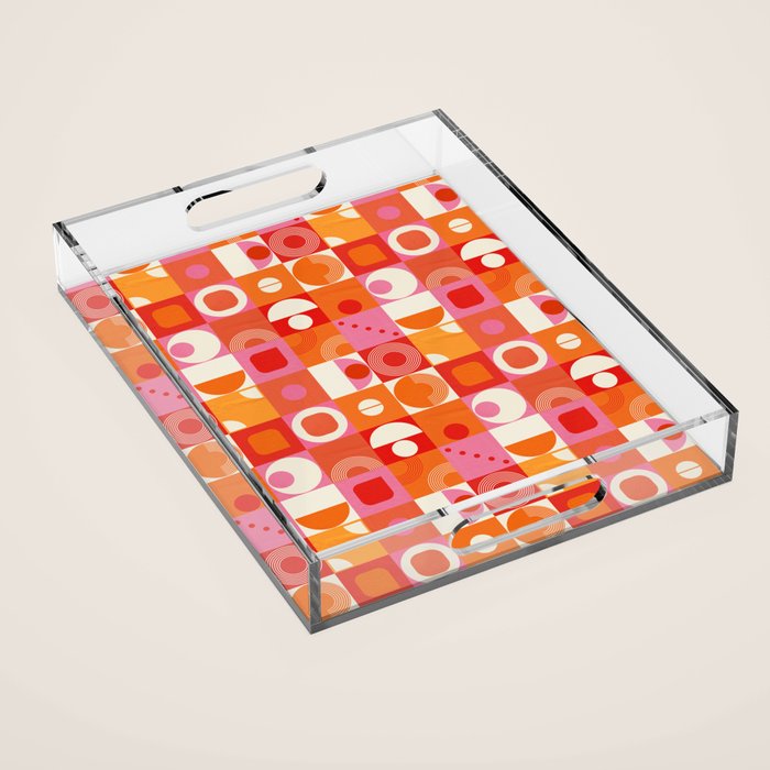Retro Geo Pop Orange Pink Pattern Acrylic Tray Gallery Image 1