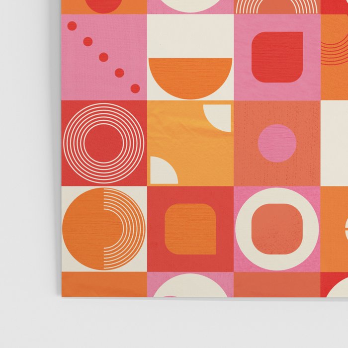 Retro Geo Pop Orange Pink Pattern Poster Gallery Image 3