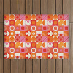 Retro Geo Pop Orange Pink Pattern Outdoor Rug Gallery Image 1