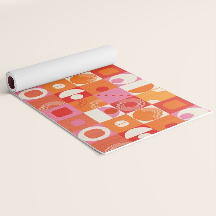 Retro Geo Pop Orange Pink Pattern Yoga Mat Gallery Image 2