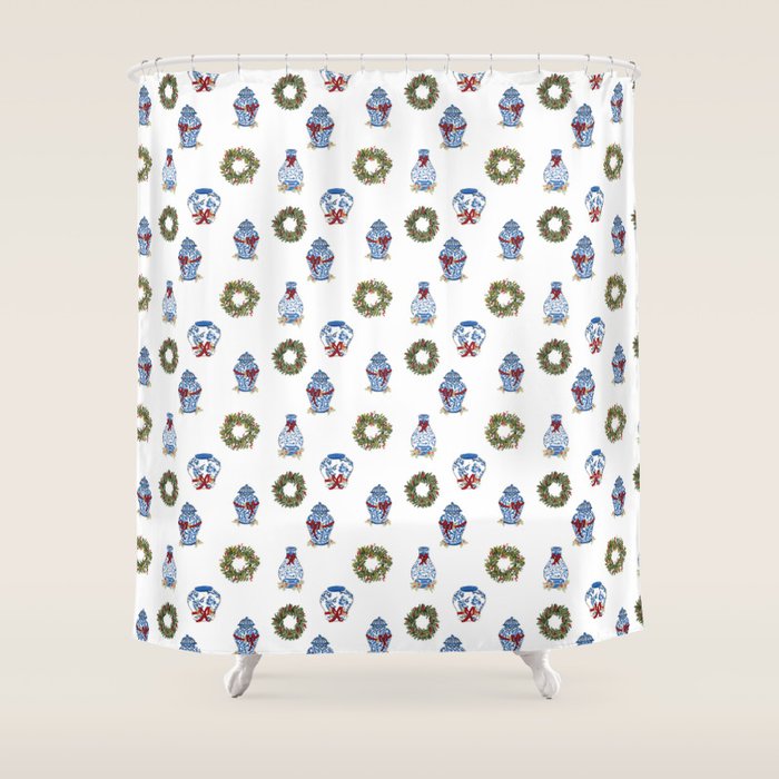 Ginger Jar Christmas Shower Curtain Gallery Image 1