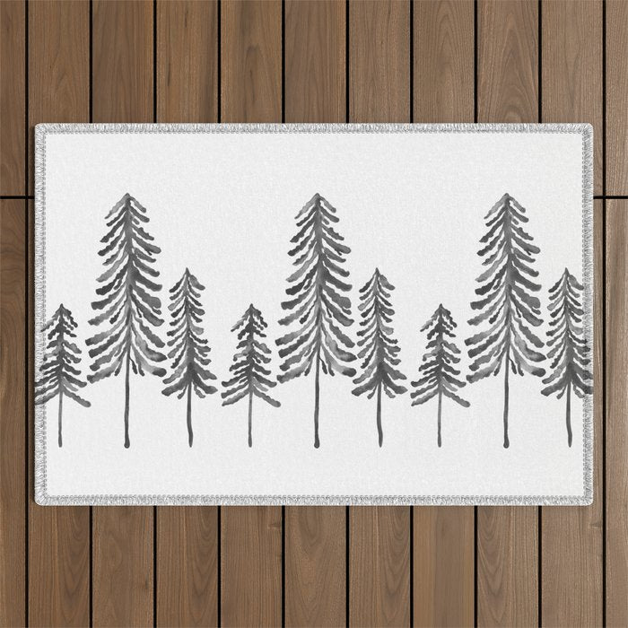 Pine Trees - Black Ink Outdoor Rug Gallery Image 1