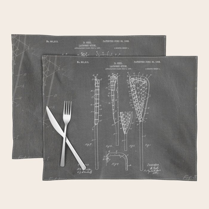 Lacrosse Stick Patent - Lacrosse Player Art - Black Chalkboard Placemat Gallery Image 1