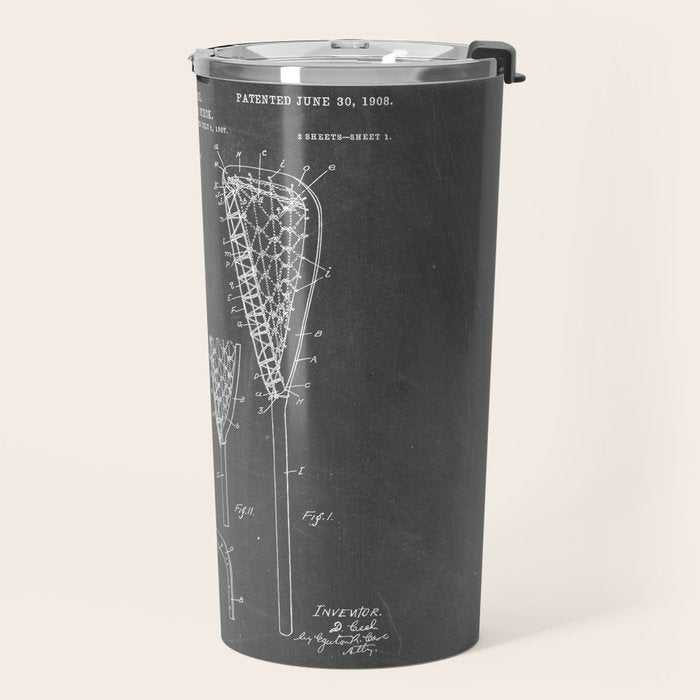 Lacrosse Stick Patent - Lacrosse Player Art - Black Chalkboard Travel Mug Gallery Image 2