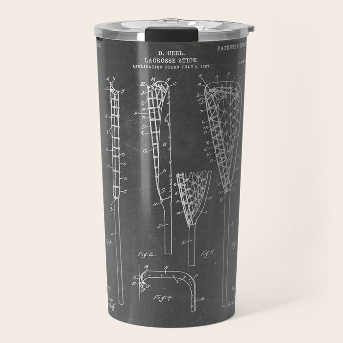 Lacrosse Stick Patent - Lacrosse Player Art - Black Chalkboard Travel Mug Gallery Image 1