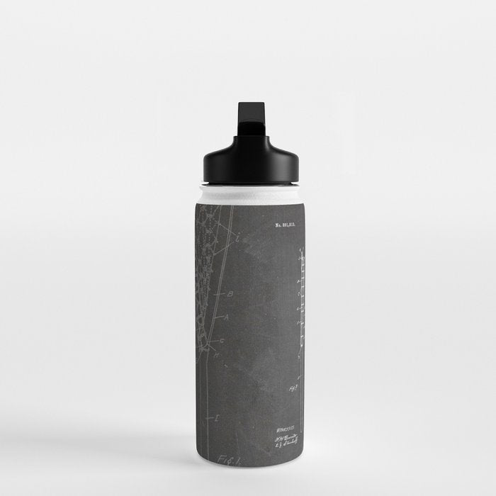 Lacrosse Stick Patent - Lacrosse Player Art - Black Chalkboard Water Bottle Gallery Image 3