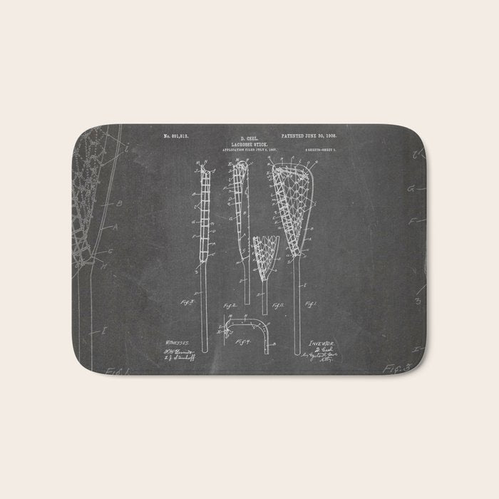 Lacrosse Stick Patent - Lacrosse Player Art - Black Chalkboard Bath Mat Gallery Image 1
