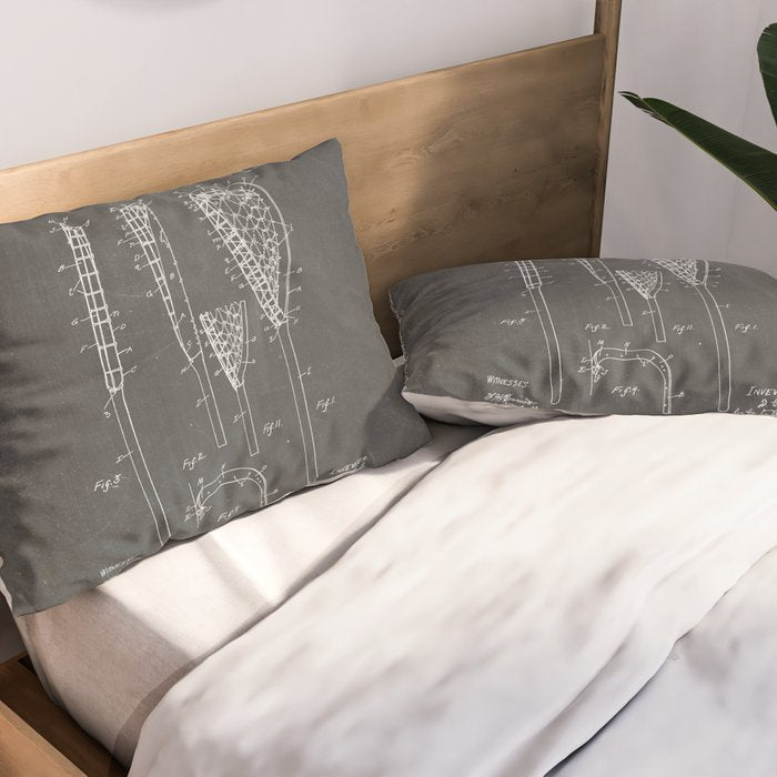 Lacrosse Stick Patent - Lacrosse Player Art - Black Chalkboard Pillow Sham Gallery Image 2