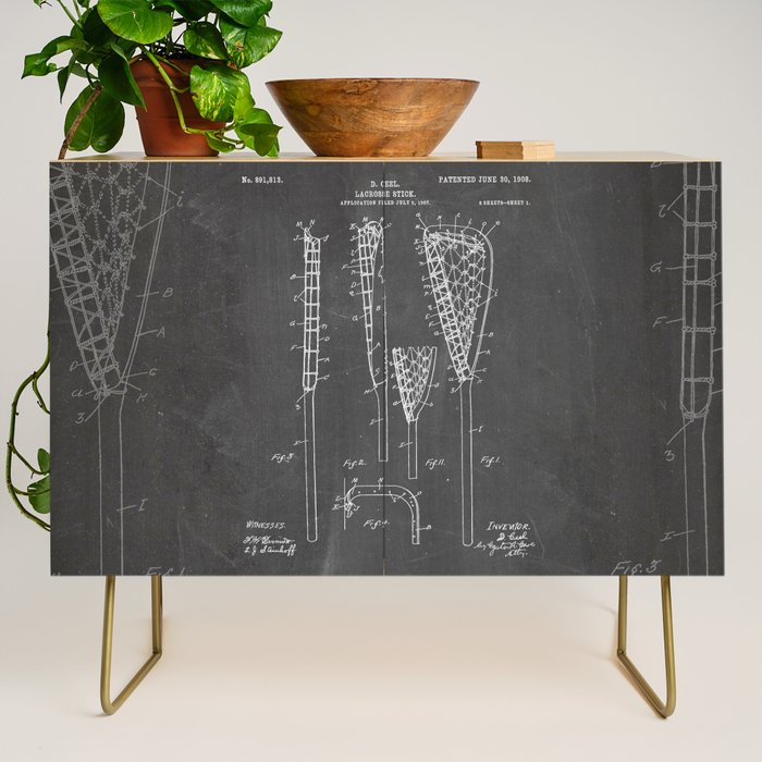 Lacrosse Stick Patent - Lacrosse Player Art - Black Chalkboard Credenza Gallery Image 1