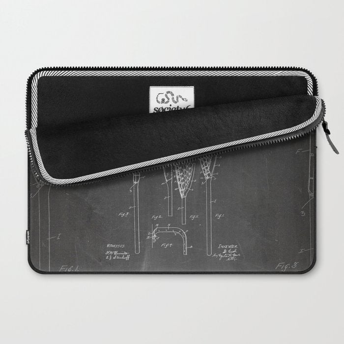 Lacrosse Stick Patent - Lacrosse Player Art - Black Chalkboard Laptop Sleeve Gallery Image 2