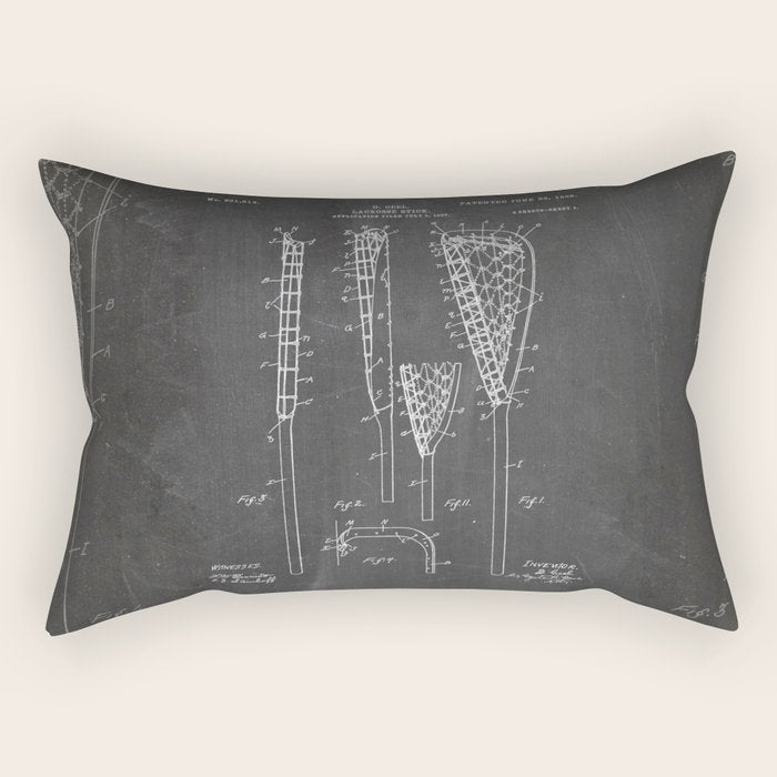 Lacrosse Stick Patent - Lacrosse Player Art - Black Chalkboard Rectangular Pillow Gallery Image 1