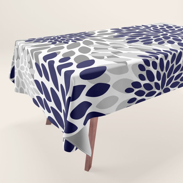Abstract, Floral Prints, Navy Blue and Grey Tablecloth Gallery Image 1