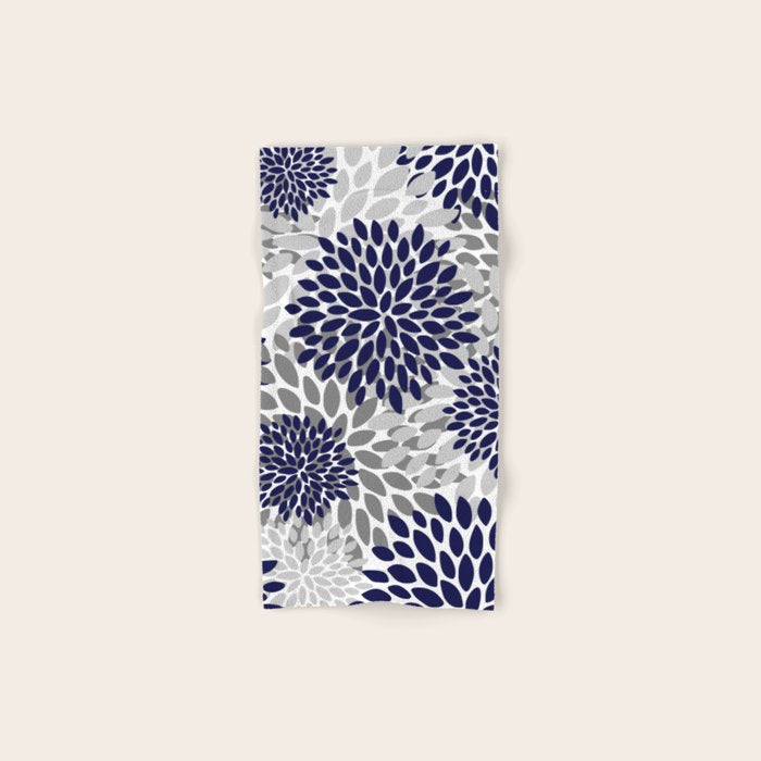 Abstract, Floral Prints, Navy Blue and Grey Hand & Bath Towel Gallery Image 1