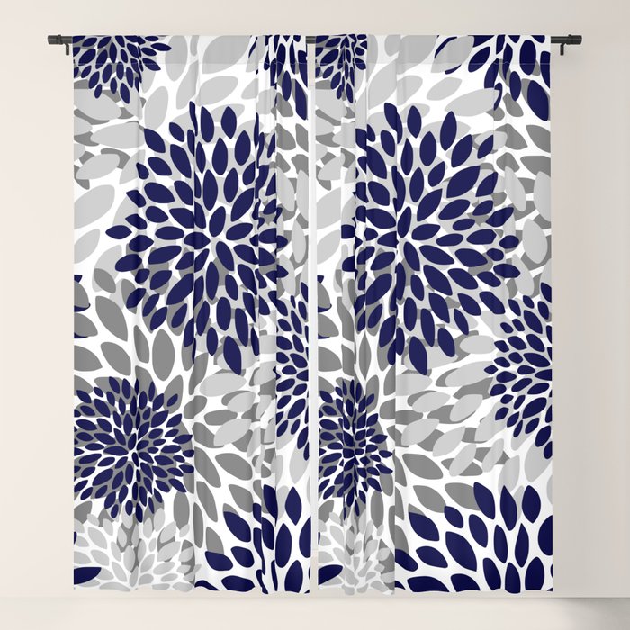 Abstract, Floral Prints, Navy Blue and Grey Window Curtain Gallery Image 5