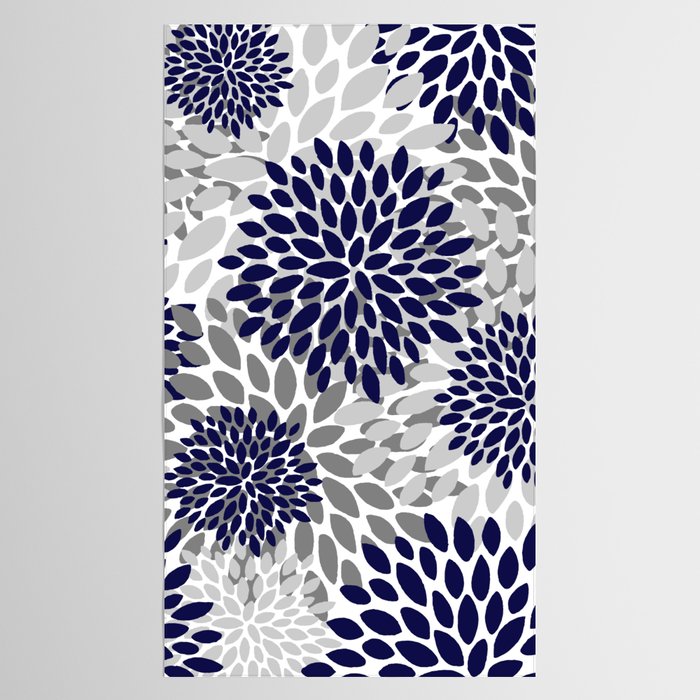 Abstract, Floral Prints, Navy Blue and Grey Tablecloth Gallery Image 2