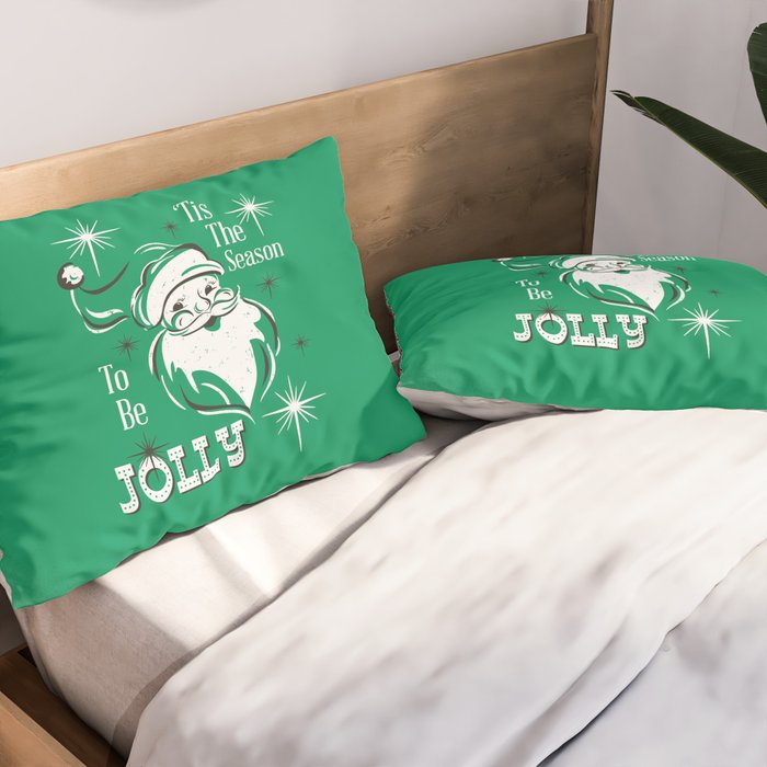 'Tis The Season - Retro Santa Green Pillow Sham Gallery Image 2