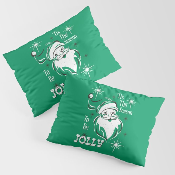 'Tis The Season - Retro Santa Green Pillow Sham Gallery Image 1