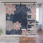 Festive, Floral Prints and Line Art, Navy Blue and Pink Wall Mural Gallery Image 1
