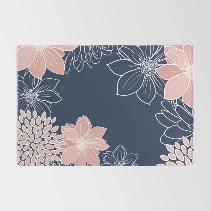 Festive, Floral Prints and Line Art, Navy Blue and Pink Rug Gallery Image 2
