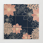 Festive, Floral Prints and Line Art, Navy Blue and Pink Wood Wall Art Gallery Image 1