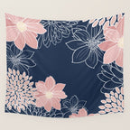 Festive, Floral Prints and Line Art, Navy Blue and Pink Wall Tapestry Gallery Image 4