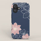 Festive, Floral Prints and Line Art, Navy Blue and Pink iPhone Case Gallery Image 1