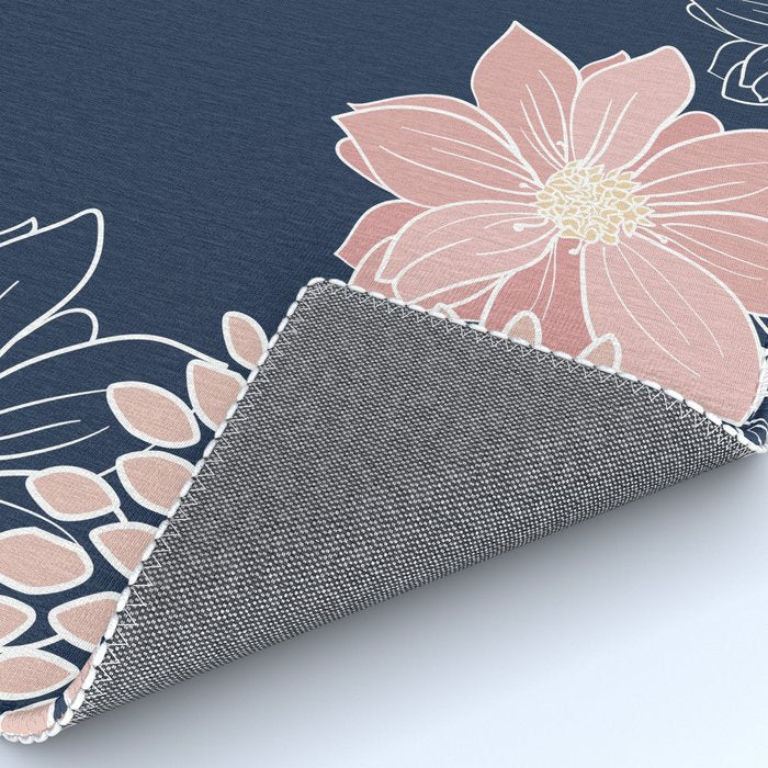 Festive, Floral Prints and Line Art, Navy Blue and Pink Rug Gallery Image 4