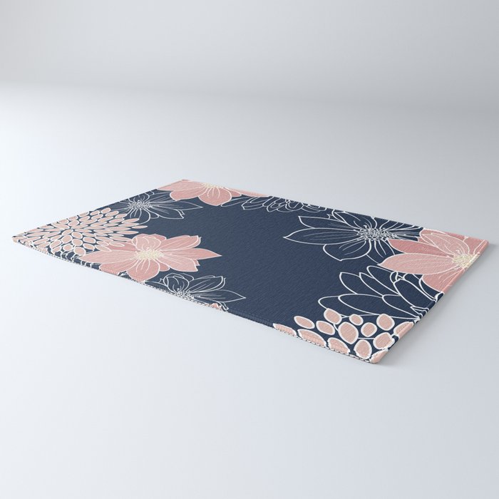 Festive, Floral Prints and Line Art, Navy Blue and Pink Rug Gallery Image 3