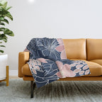 Festive, Floral Prints and Line Art, Navy Blue and Pink Throw Blanket Gallery Image 1