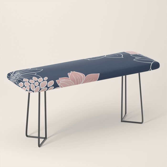 Festive, Floral Prints and Line Art, Navy Blue and Pink Bench Gallery Image 1