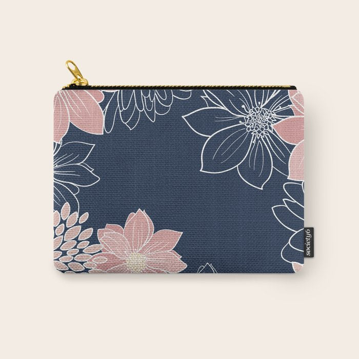Festive, Floral Prints and Line Art, Navy Blue and Pink Carry All Pouch Gallery Image 1