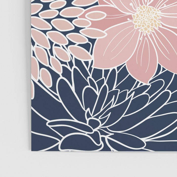 Festive, Floral Prints and Line Art, Navy Blue and Pink Poster Gallery Image 3
