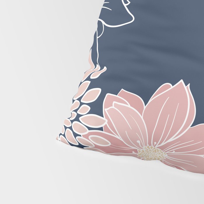 Festive, Floral Prints and Line Art, Navy Blue and Pink Pillow Sham Gallery Image 4