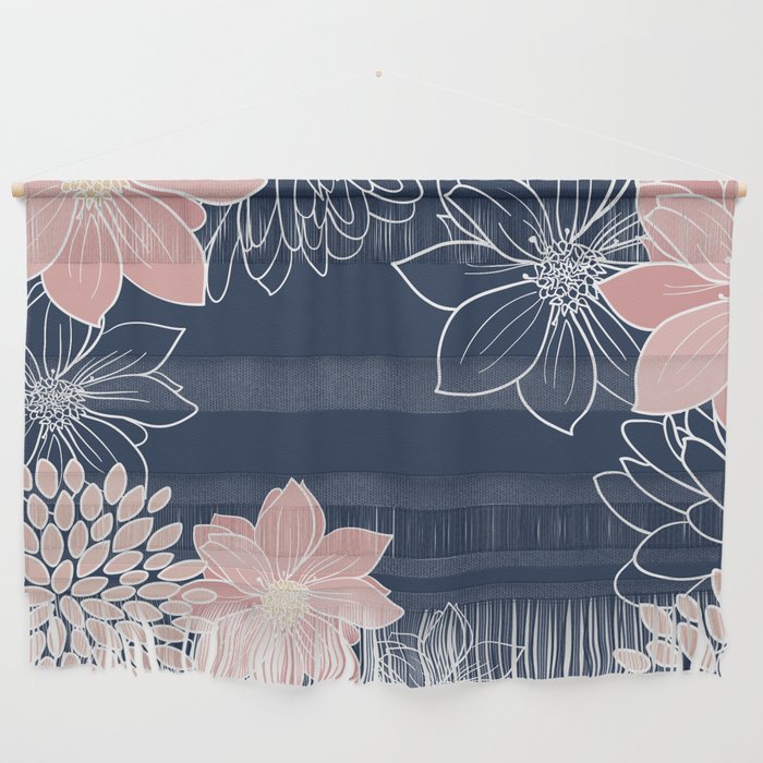 Festive, Floral Prints and Line Art, Navy Blue and Pink Wall Hanging Gallery Image 1