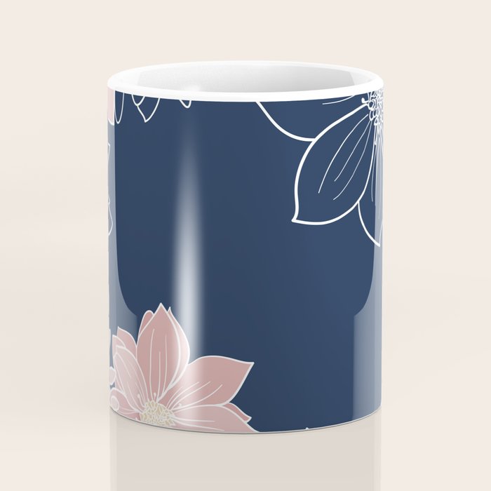 Festive, Floral Prints and Line Art, Navy Blue and Pink Coffee Mug Gallery Image 4